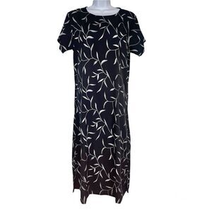 Vintage 90s Womens Maxi Dress Size XL Black White Floral Long Lightweight